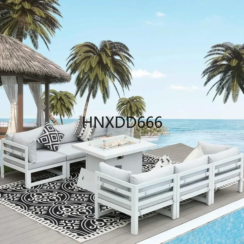Outdoor Furniture Fire Pit - Set Sofa Teras Luar Ruangan 7-Potong