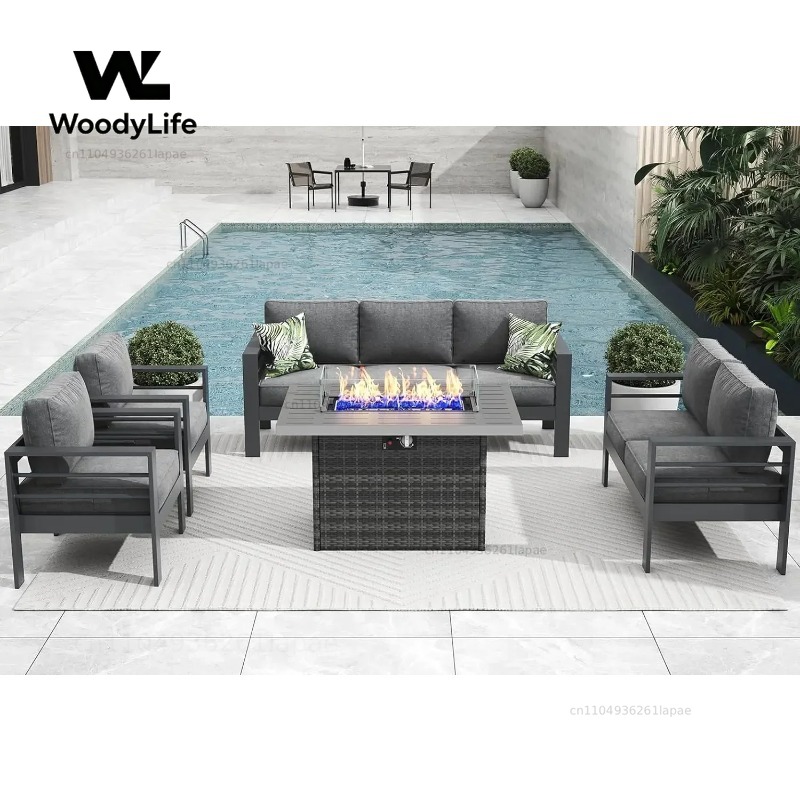 Outdoor Furniture Fire Pit - Set Furnitur Teras Aluminium Modern L5