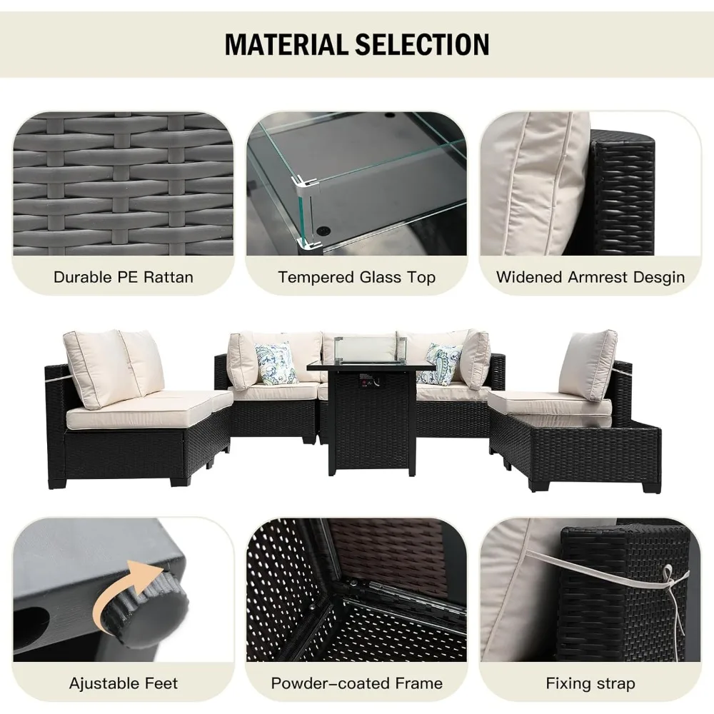 Outdoor Furniture Fire Pit - Set Sofa Seksional Luar Ruangan Rotan
