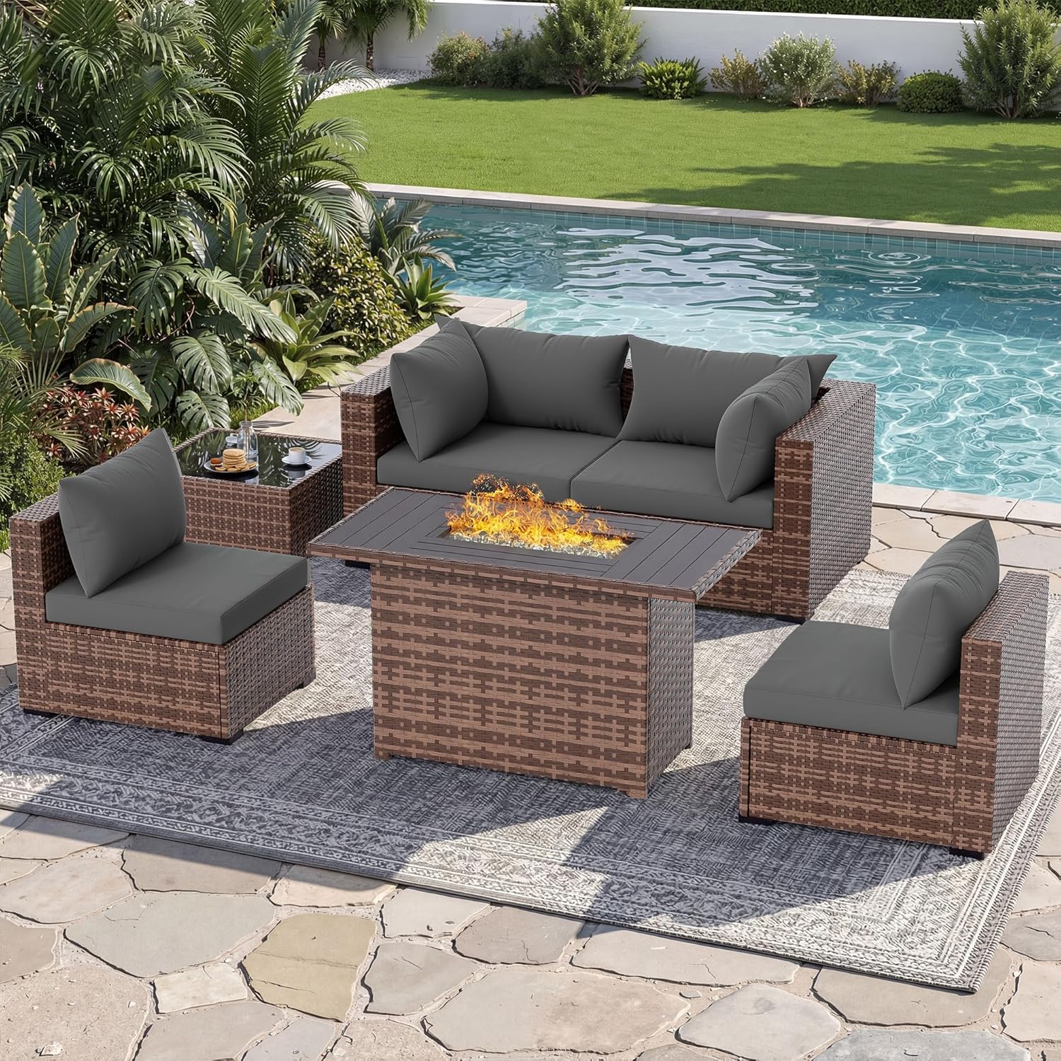 Outdoor Furniture Fire Pit - Set Sofa Seksional Luar Ruangan 5