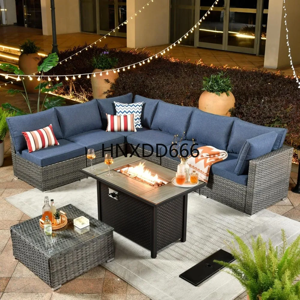 Outdoor Furniture Fire Pit - Set Furnitur Teras 8 Bagian untuk