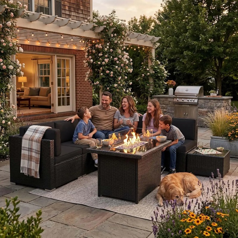 Set Sofa Anyaman 8-Potong untu - Outdoor Furniture Fire Pit ulasan dan harga