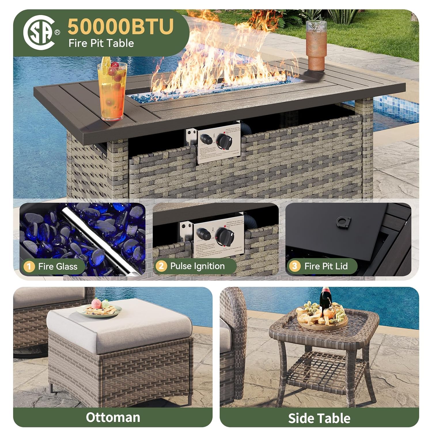 Set Patio Rotan 7 Bagian denga - Outdoor Furniture Fire Pit ulasan dan harga